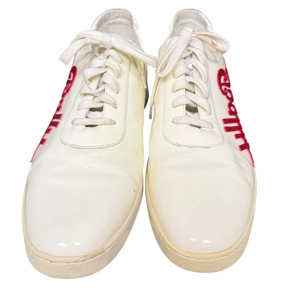 Bally White Patent Leather Men's 11 Cursive Logo Spellout Sneakers Luxury Rare